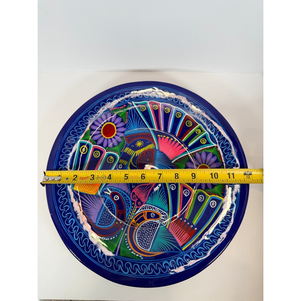 Omar Hand Painted Ceramic Plate 2017 Mexico Folk Art Blue Birds Flowers Decor - Picture 4 of 6